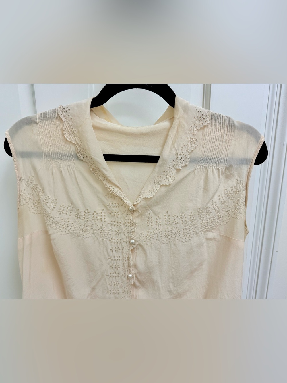 1940’s Vintage Cream Eyelet Lace Sleeveless Blouse Cottagecore Romantic - S - Picture 4 of 15